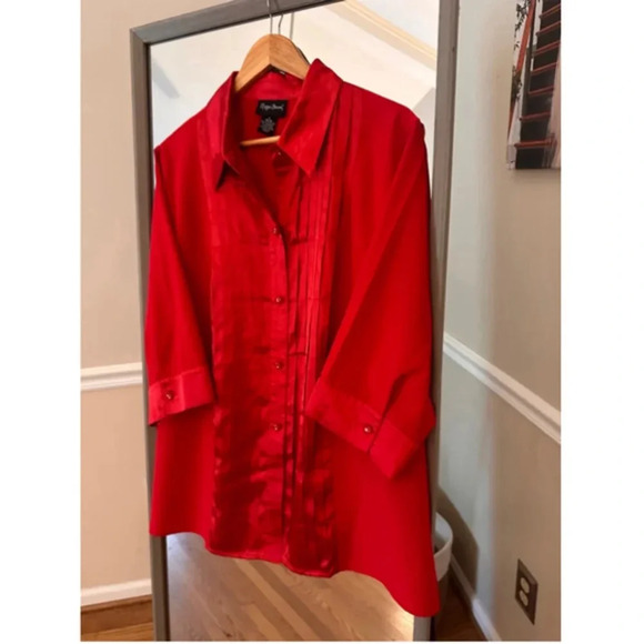 Women's‎ Maggie B Red Blouse 1X Button Down - Picture 1 of 4